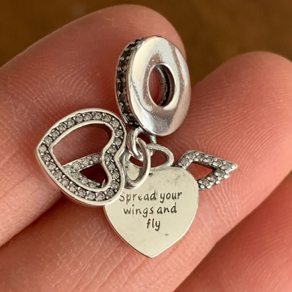 NWOT Heart and Angel Wings Dangle Charm Sterling Silver 915 - Picture 8 of 12